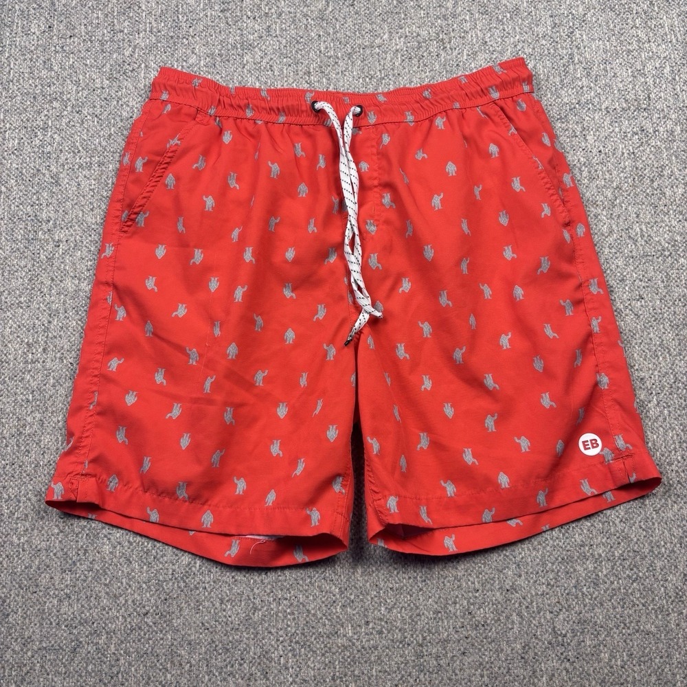 Eddie Bauer Swim Trunks Red Sasquatch USA Flag Print‎ Quick-Dry SPF 50+ Beach